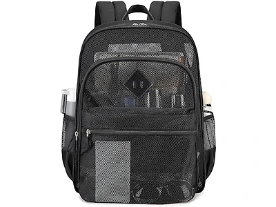 Batfox Mesh Backpack Heavy Duty, See Through School Backpack Transparent Bookbag for Swimming, Beach, Sports, Work