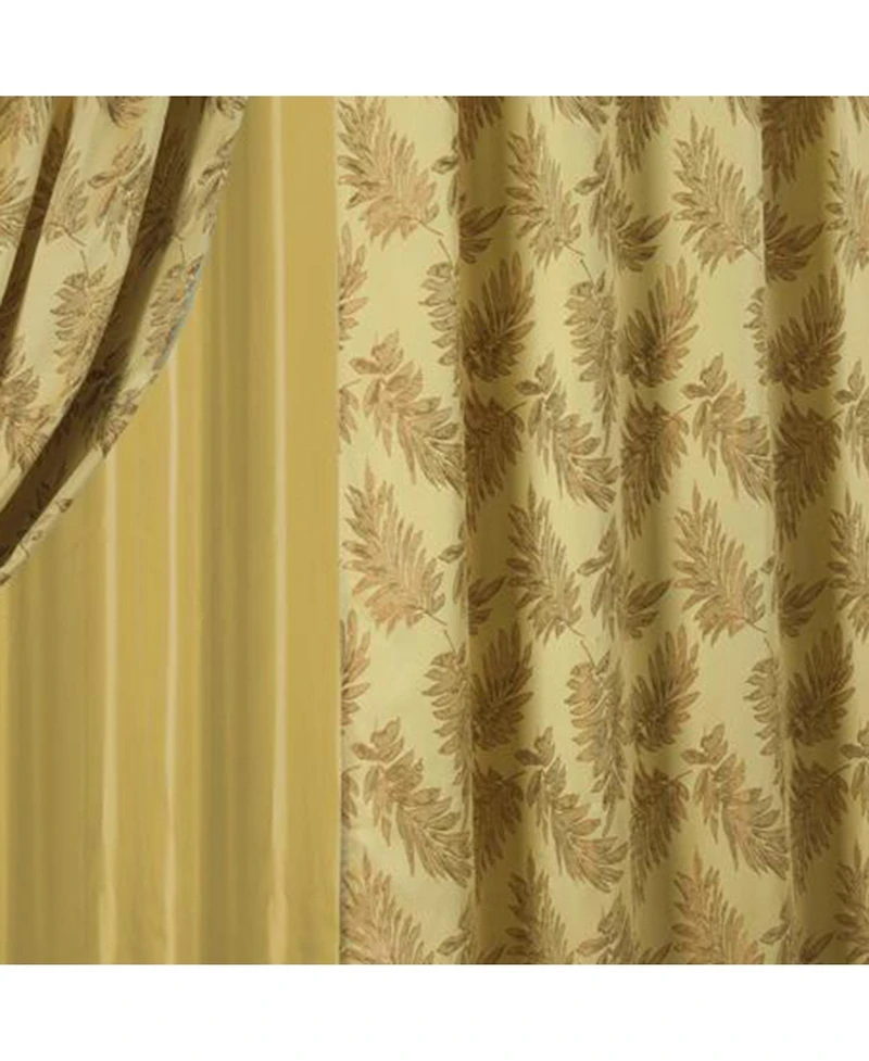 Olivia Gray Ramallah Trading Palm Floral Textured Jacquard Single Rod Pocket Curtain Panel - 54 x 84, Gold