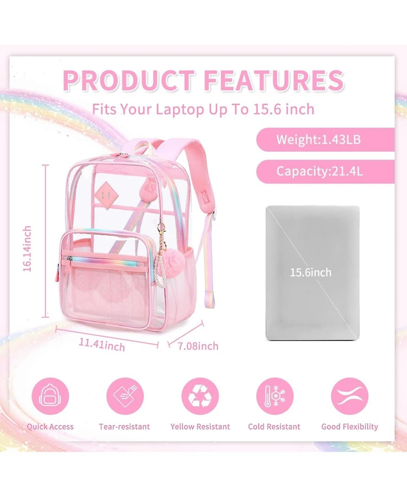 Batfox Heavy-Duty Clear Backpack with Wide Straps – Transparent School Bag for Stadium, Concerts, Sports & Events