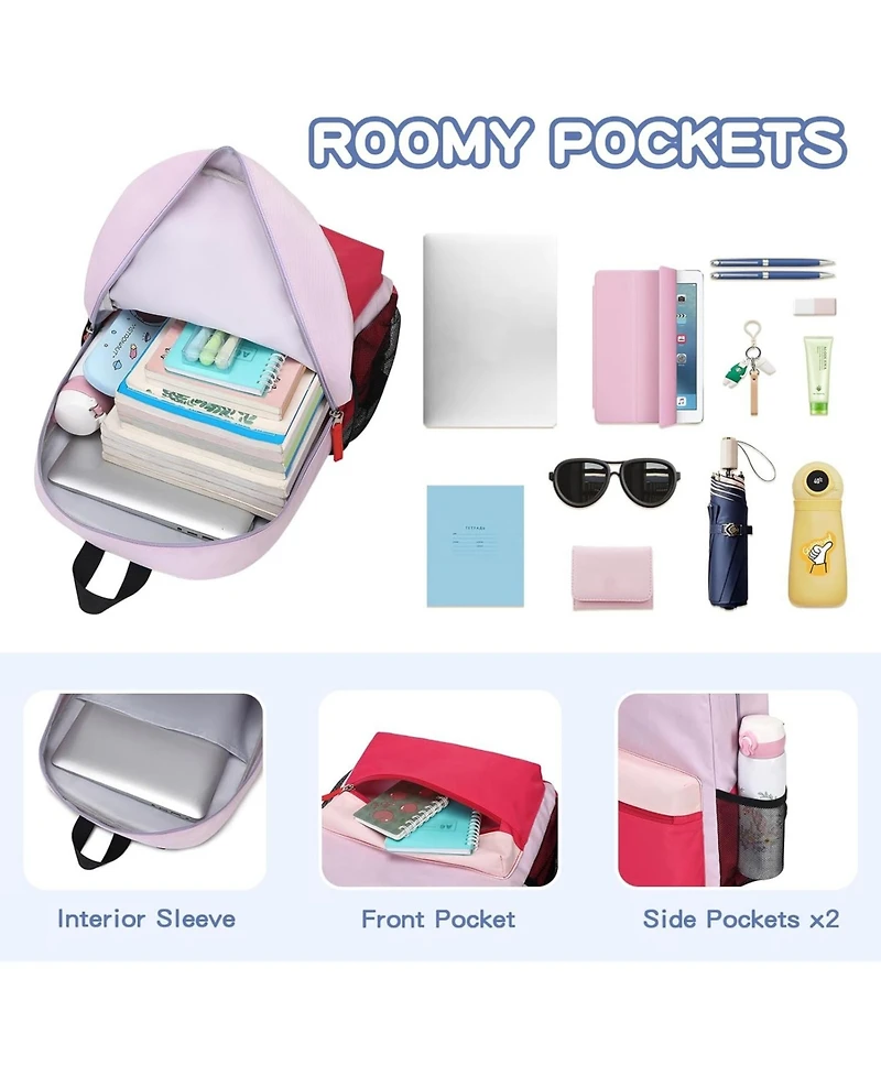 Batfox Kids Backpack, 16'' Lightweight School Backpack for Boys Girls,Casual Bookbag for Primary Elementary Middle School,Age 5-14,Pink,Large S