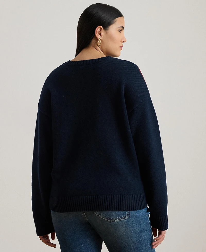 Lauren Ralph Plus Cotton Crest Long-Sleeve Sweater