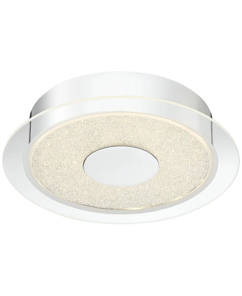 Possini Euro Design Crystal Sand Modern Ceiling Light Flush-Mount Fixture 11" Wide Chrome Led Round Clear Acrylic Ring for Bedroom Kitchen Living Room