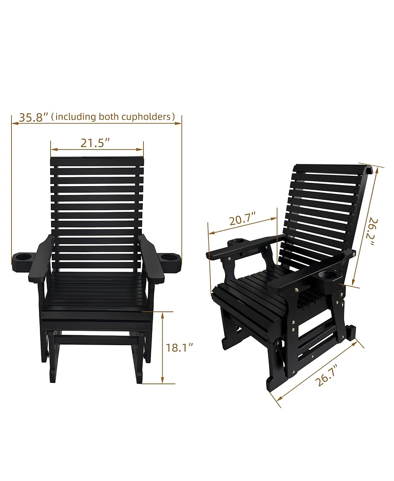 Mega Casa Patio Glider with Cup Holders, High Roll Back and Deep Contoured Seat, Heavy Duty 600 Lbs (1-Seater)