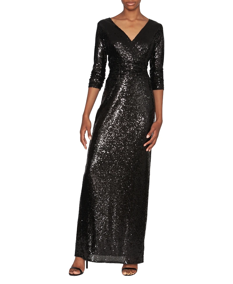 White Tie by Shani Women's V-Neck Sequin Gown