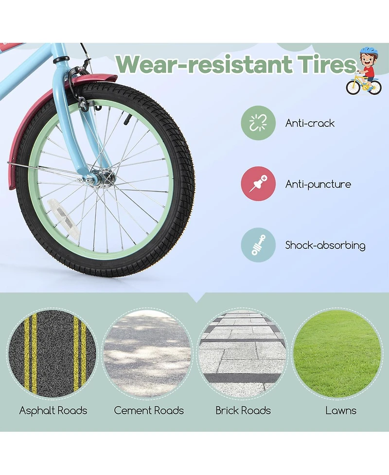 Sugift 18 Inch Kids Bike with Adjustable Handlebar and Saddle Blue