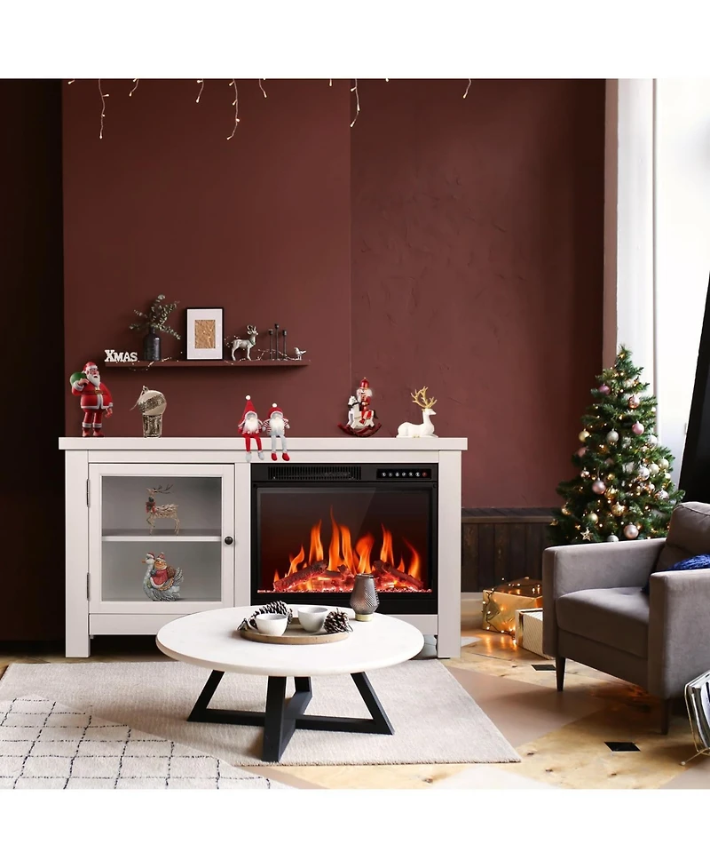 Cowsar 48" Electric Fireplace with Wood Mantel, Freestanding Fireplace with Remote Control, Fireplace Tv Stand, Adjustable Led Flame, 750W/1500W