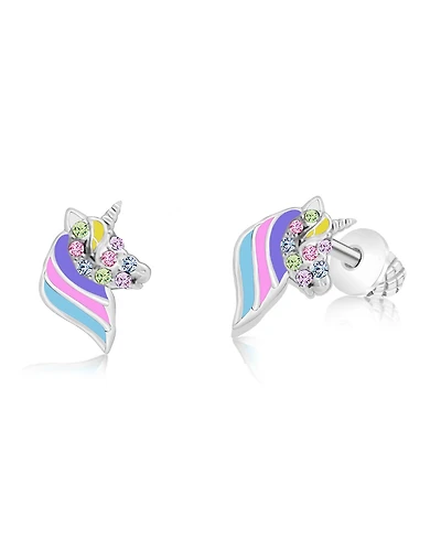 Chanteur Girls /Girl/Unicorn Enamel Crystal White Gold Palladium Plating Screwstud Earring