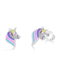 Chanteur Girls /Girl/Unicorn Enamel Crystal White Gold Palladium Plating Screwstud Earring