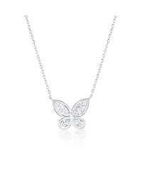 Suzy Levian New York Sterling Silver Multi-cut Cluster Cubic Zirconia Butterfly Pendant Necklace