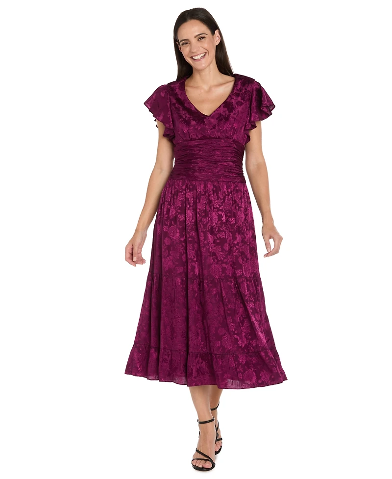 R & M Richards Women's Short Full Skirt Floral V-Neck Dress