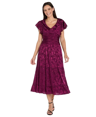 R & M Richards Women's Short Full Skirt Floral V-Neck Dress