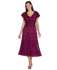 R & M Richards Women's Short Full Skirt Floral V-Neck Dress