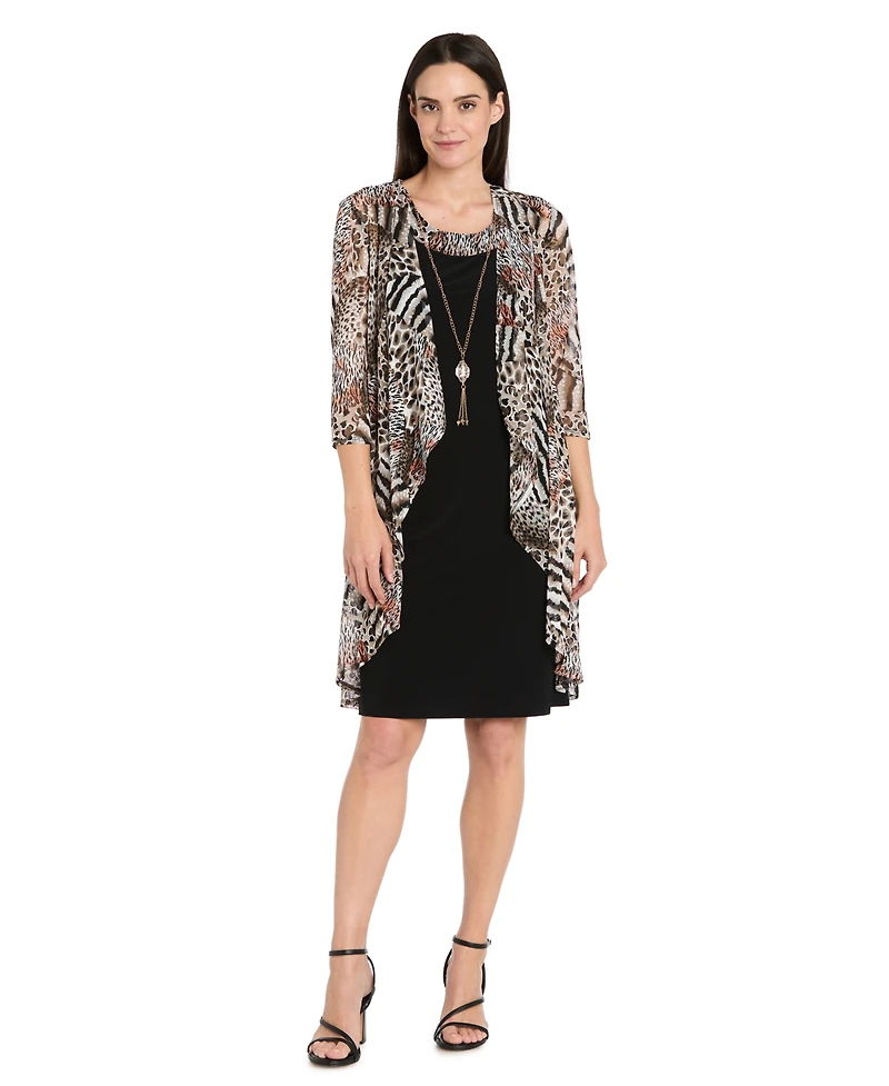 R & M Richards Women's 2-Piece 3/4-Sleeve Jacket with Necklace and Dress