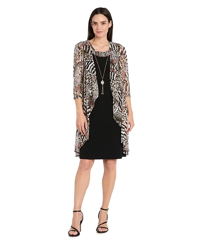 R & M Richards Women's 2-Piece 3/4-Sleeve Jacket with Necklace and Dress