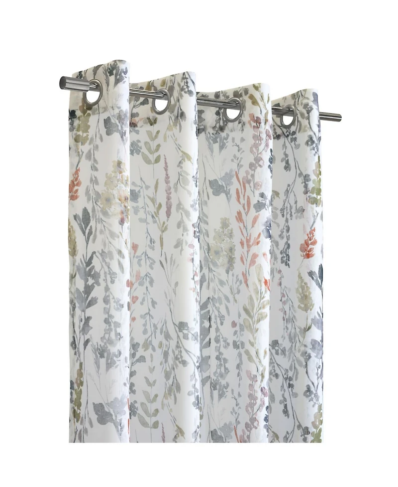 Habitat 100% Polyester Audrey Sheer Grommet Floral Faux Linen Curtain Panel