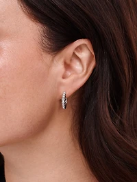Devata Beaded Ball Hoop Earrings in Rhodium Plated Sterling Silver