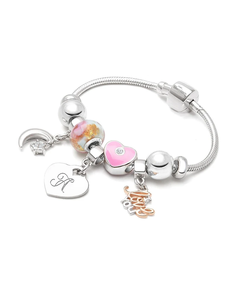 Tiny Blessings Little Girls Children's Sterling Silver Adore Charm Bracelet & Engraved Initial 6"