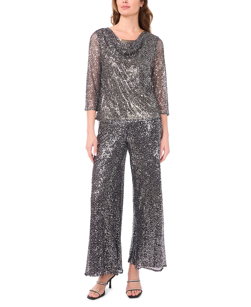 Msk Women's Drape Neck Sequin Blouse