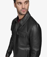 Cole Haan Men's Bonded Leather Trucker Jacket