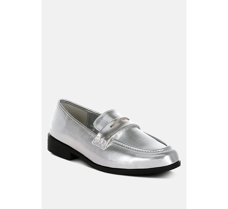 Rugle Metallic Faux Leather Flat Loafers