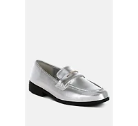 Rugle Metallic Faux Leather Flat Loafers