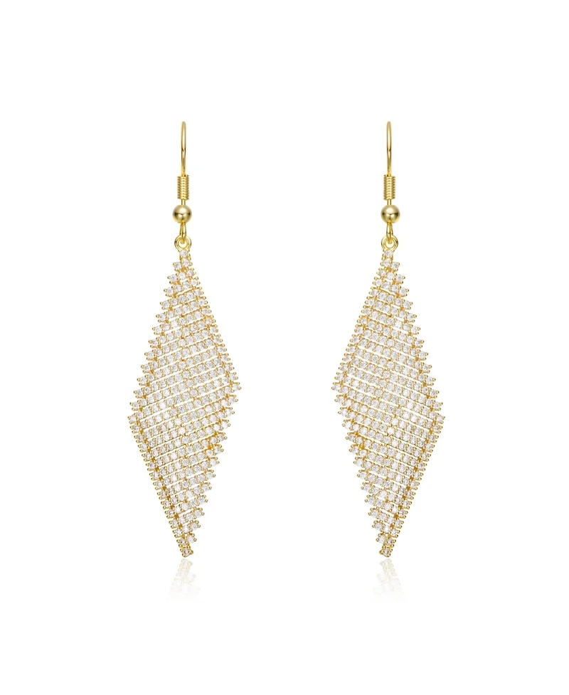 Sterling Silver 14K Gold Plated with White Cubic Zirconia Mesh Dangle Drop Earrings