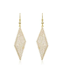 Sterling Silver 14K Gold Plated with White Cubic Zirconia Mesh Dangle Drop Earrings