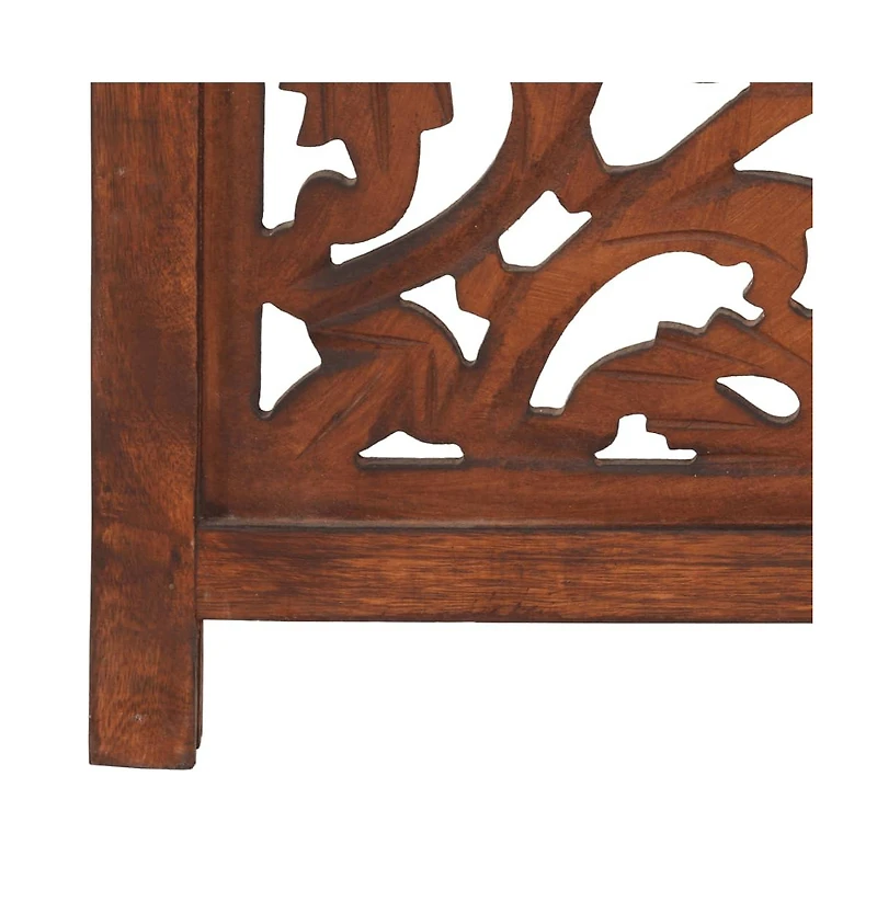 Hand carved 3-Panel Room Divider Brown 47.2"x65" Solid Mango Wood