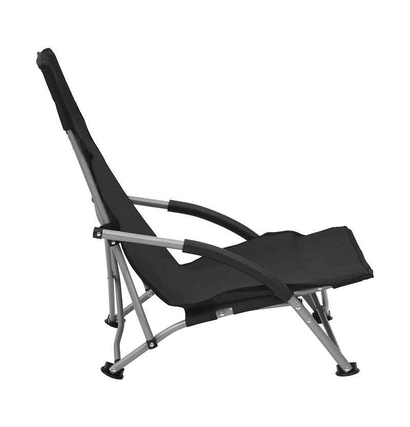 vidaXL Folding Beach Chairs 2 pcs Black Fabric