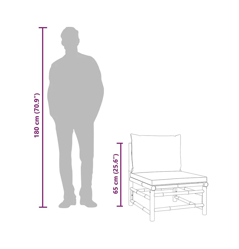 vidaXL Patio Middle Sofa with Green Cushions Bamboo