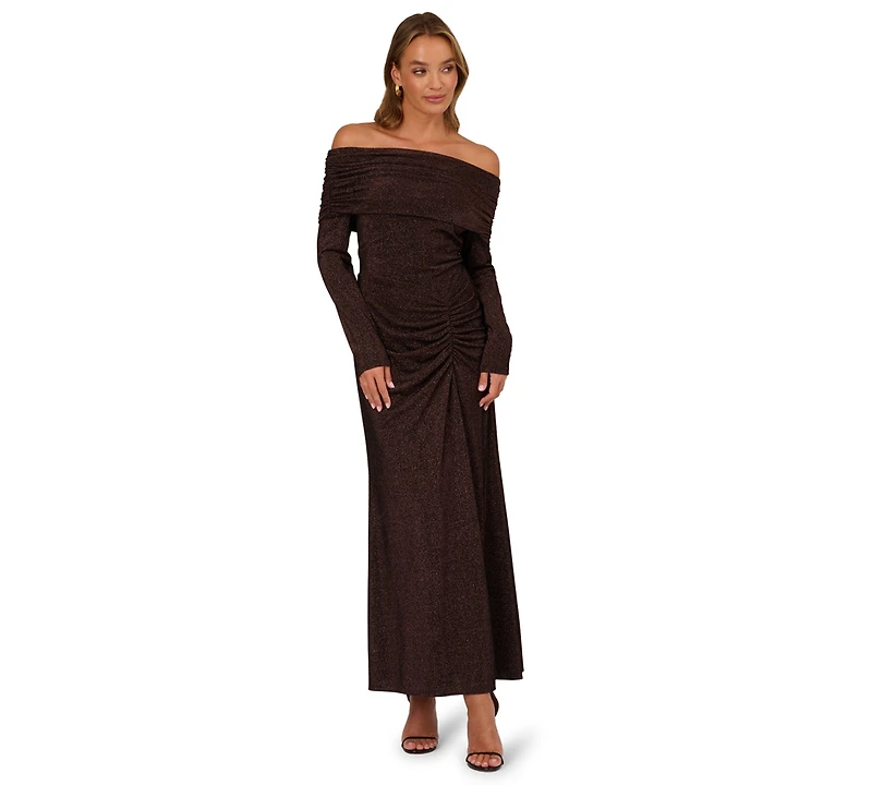 Adrianna Papell Women's Off-The-Shoulder Long Sleeve Maxi Dress