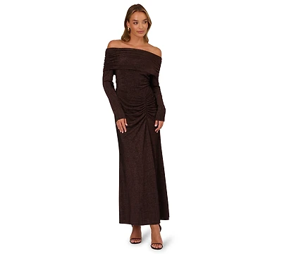 Adrianna Papell Women's Off-The-Shoulder Long Sleeve Maxi Dress