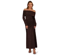 Adrianna Papell Women's Off-The-Shoulder Long Sleeve Maxi Dress