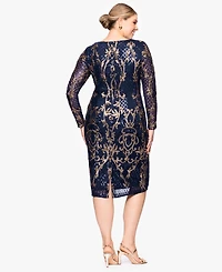 B&A By Betsy and Adam Plus Size Sequin Long-Sleeve Midi Dress