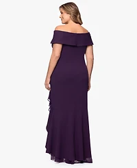 Betsy & Adam Plus Off-The-Shoulder Fit Flare Dress