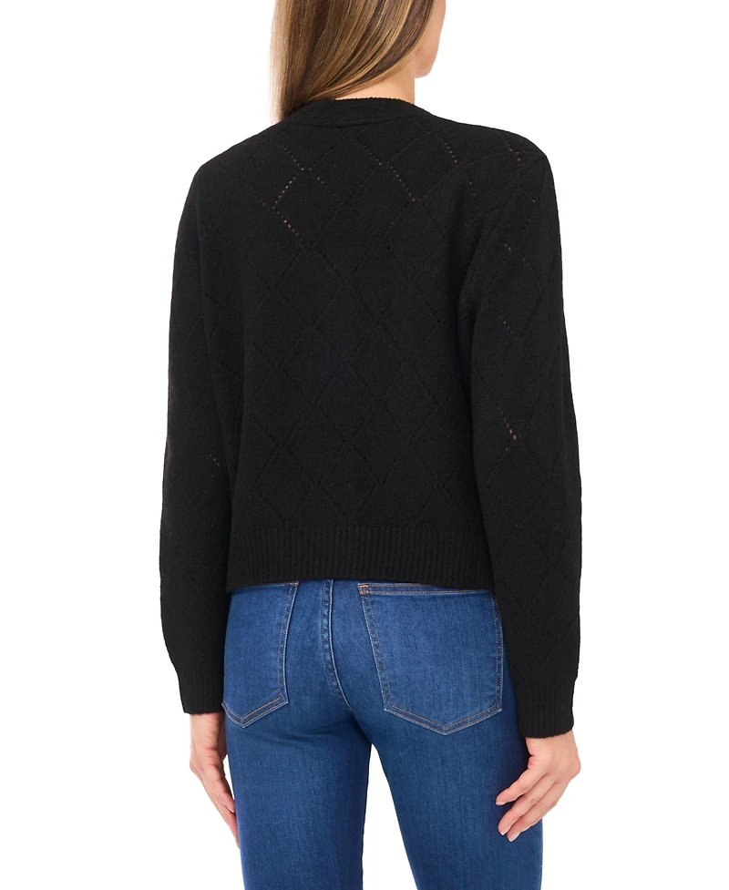 CeCe Women's Flower Embroidery Long-Sleeve Cardigan Sweater