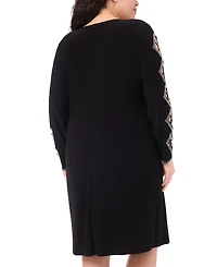 Msk Plus Faraj Sleeve Faux Wrap V-Neck Dress