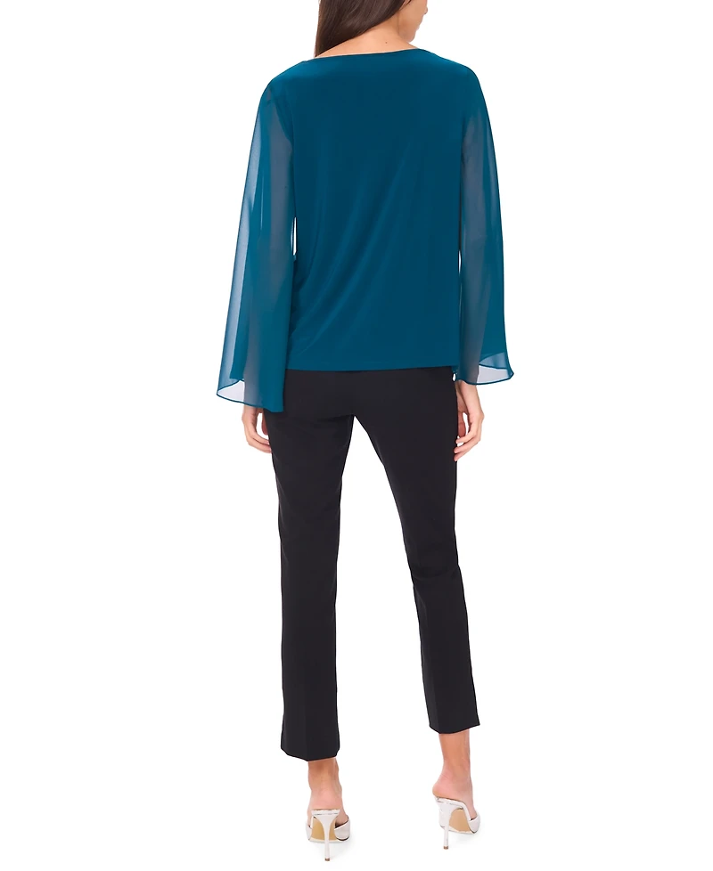 Msk Women's Crystal-Embellished Flutter-Sleeve Top