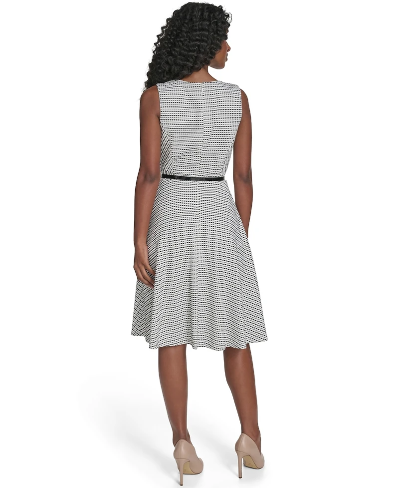 Tommy Hilfiger Women's Sleeveless Pick Stitch Knit Belted Midi Dress