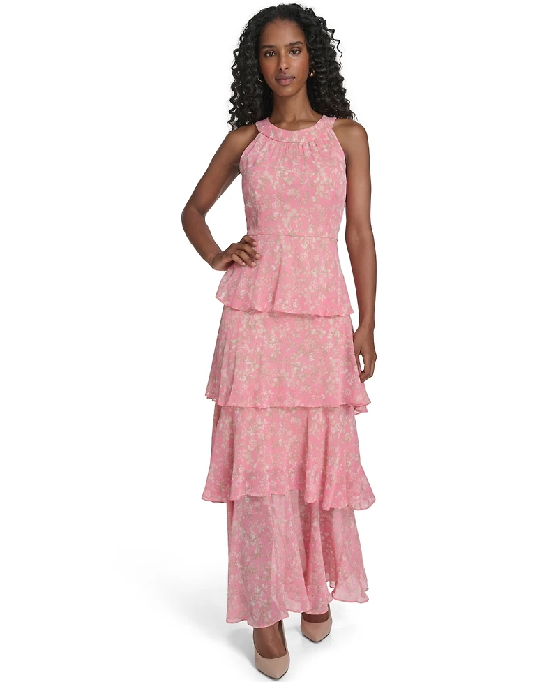 Tommy Hilfiger Women's Sleeveless Halter Neck Tiered Maxi Dress