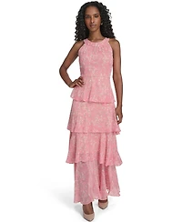Tommy Hilfiger Women's Sleeveless Halter Neck Tiered Maxi Dress