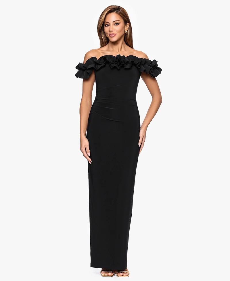 Xscape Women's Off-The-Shoulder Ruffle Long Dress
