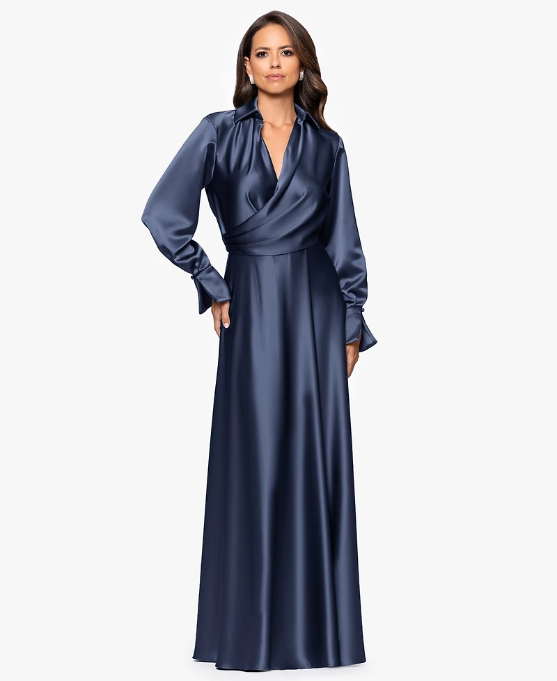 Xscape Women's Collared Long-Sleeve Dress