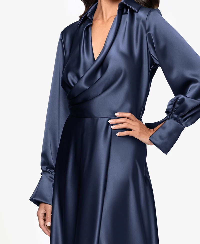 Xscape Women's Collared Long-Sleeve Dress