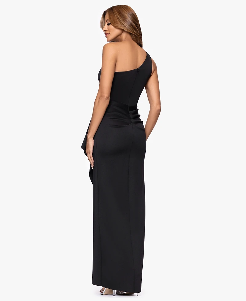 Xscape Women's One-Shoulder Side Ruffle Long Dress