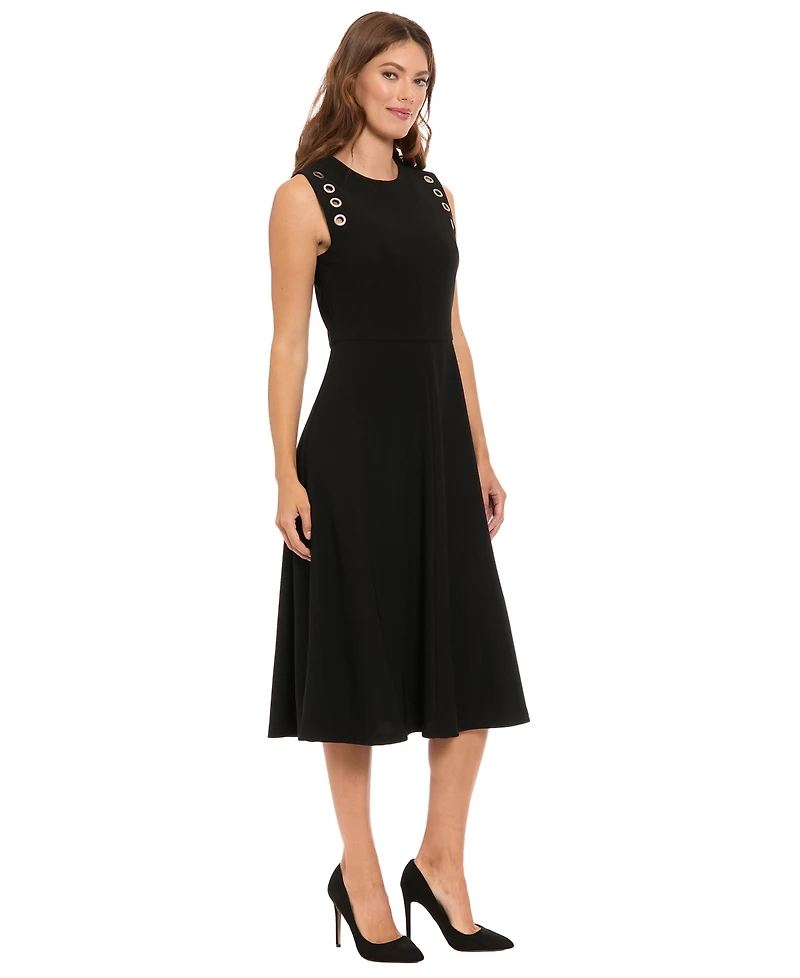 London Times Women's Fit And Flare Grommet Detailed Midi Dress