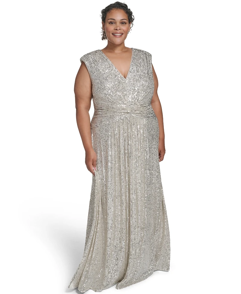 Eliza J Plus Size Social-Sequin V-Neck Dress