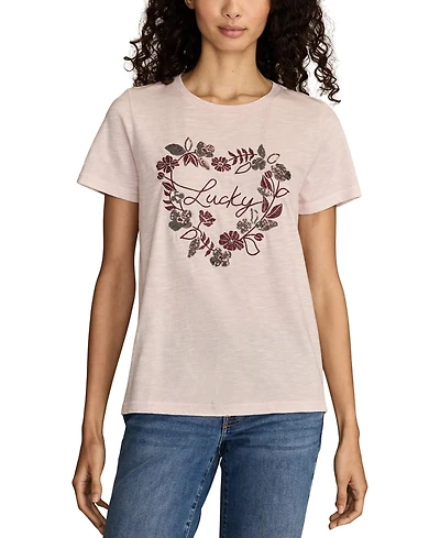Lucky Brand Women's Floral Heart Classic Crewneck T-Shirt
