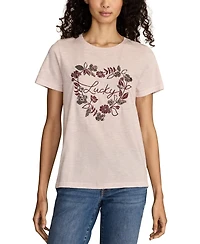 Lucky Brand Women's Floral Heart Classic Crewneck T-Shirt