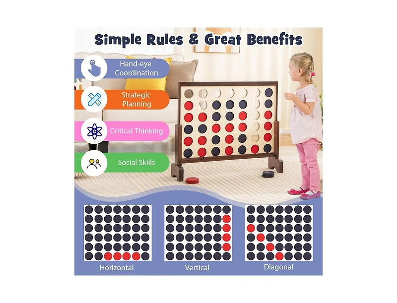 Giant 4-in-a-row Game Set Wooden Jumbo 4-to-Score with Carrying Bag